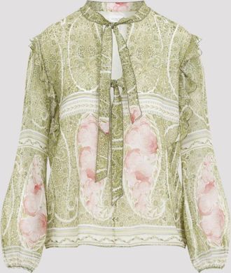 Giambattista Valli Olive Floral Print Top