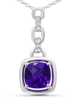 House of Brilliance Haus Of Brilliance Colorful Gemstones Silver 0.05 Ct. Tw. Diamond & Amethyst Pendant Necklace