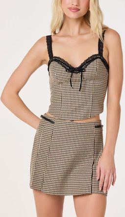 ASTR the Label Lace Trim Corset Top in Brown Black Gingham at Nordstrom, Size X-Small