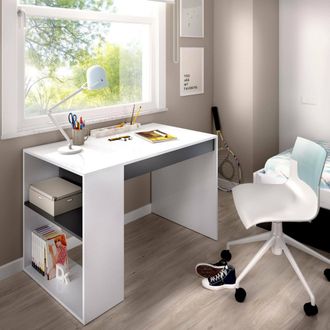 Dmora Escritorio Grigna, Escritorio Polivalente Para Despacho O Dormitorio, Mesa De Estudio Lineal Con Baldas, 115x50h74 Cm, Blanco Y Antracita - Dmora