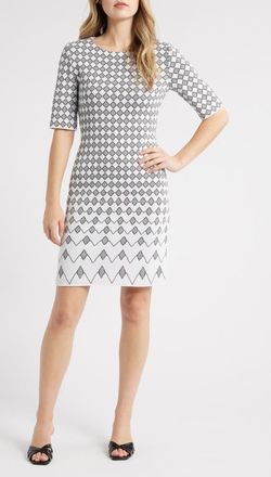Ming Wang Jacquard Sheath Dress in White/Black at Nordstrom, Size X-Small