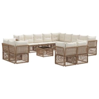 vidaXL Conjunto De Sof&aacute;s De Jard&iacute;n 14 Pcs Beige Rat&aacute;n Sint&eacute;tico Vidaxl