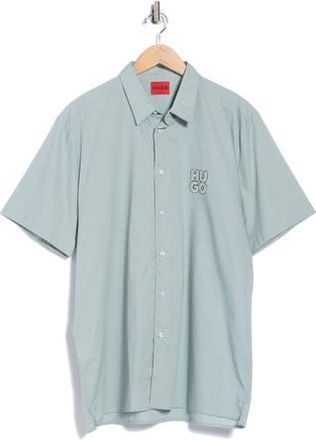 BOSS Ebor Short Sleeve Button-up Shirt in Open Grey at Nordstrom Rack, Size Xx-Large