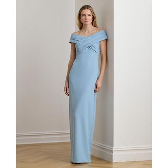 Ralph Lauren Lange jurk met korte mouwen en overslagkraag