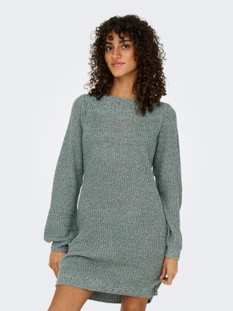 Jacqueline de Yong Minikleid JDY JDYWHITNEY MEGAN L/S BOAT DRESS KNT NOOS, Damen, Gr. XL, N-Gr, gr&uuml;n (abyss detail:w schwarz ply), Rippstrick, Obermaterial: 88% Polyacry