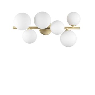 Netlighting Perlage 6 Light Globe Ceiling Light Brass White Glass Shade in Gold