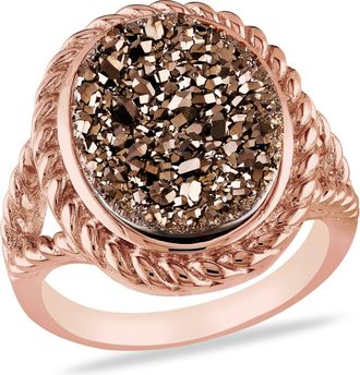 Mimi & Max Oval Cut Coffee Druzy Gemstone Bezel-set Split Shank Ring Rose Silver