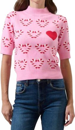 Sugarlips Candy Cane Short Sleeve Sweater In Pink