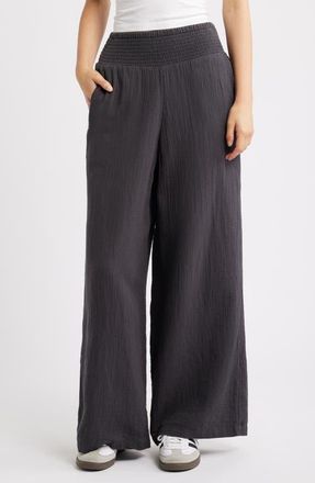 Billabong New Waves Smock Waist Cotton Gauze Pants in Black Sands at Nordstrom, Size X-Large