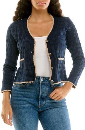 Nina Leonard Scallop Trim Cardigan Sweater in Navy/Tan at Nordstrom Rack, Size 1 X