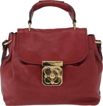 Chlo&eacute; Elsie Convertible Satchel Leather Red Leather Handbag (Pre-Owned)