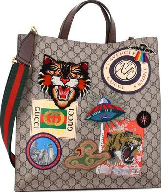 Gucci Courrier Convertible Soft Open GG Coated Canvas with Applique North South tote bag - Bruin
