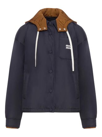 Miu Miu logo-print hooded jacket - Blue