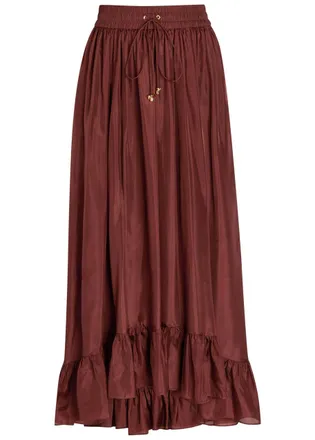 Zimmermann Aster Silk Maxi Skirt - Dark Red - 4 (UK 16 / XL)