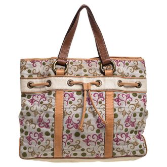 Carolina Herrera Multicolor Embroidered Fabric And Leather Trim Tote