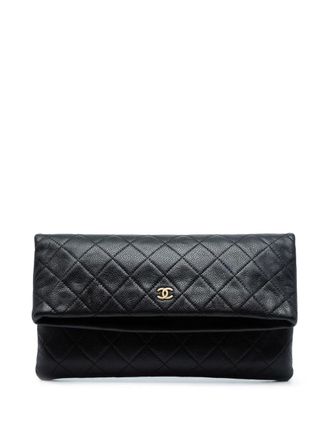 Chanel Clutch CC Beauty Foldover in pelle Caviar trapuntata 2015-2016 - Nero