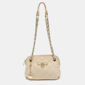 DKNY Dkny Light Beige Quilted Leather Small Zip Shoulder Bag