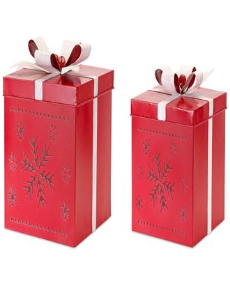 Melrose International Set Of 2 Metal Present Decor With Nordic Snowflake Cut Out