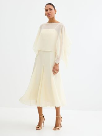 Lucy Paris Womens Long vanilla white flowy dress with cape