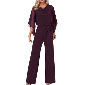 Generic AMDOLE Womens Jumpsuit Elegant Wedding Pant Suit Summer Long Jumpsuit Casual Pant Suit 3/4 Sleeve Solid Color Jumpsuit High Waist Jumpsuit Jumpsuit Ho