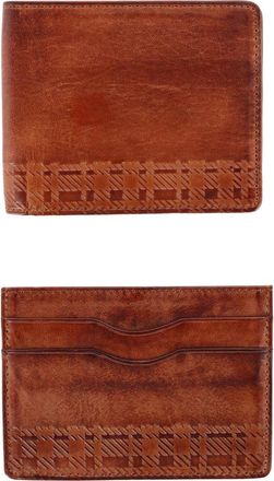 Trafalgar Store Caelen Plaid Embossed Bi-Fold Wallet and Card Case Combo in Cognac at Nordstrom