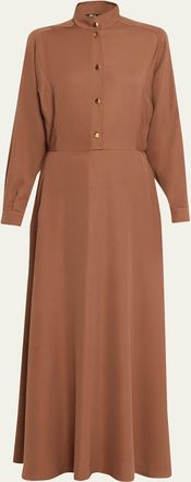 Loro Piana Airy Cady Silk-Wool Long-Sleeve Dress