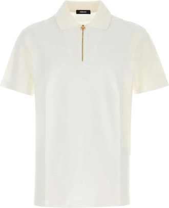 Versace Tops, Heren, Beige, M, Witte Piquet Polo Shirt