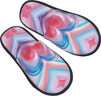 Generic Fuzzy Slippers Rainbow Heart Printing Fluffy Slippers Non Slip Unisex House Shoes For Mens Travel Women M