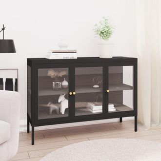 Berkfield Home Sideboard Black 105x35x70 cm Steel & Glass | Size: 105 x 35 x 70 cm