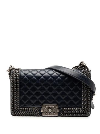 Chanel 2014-2015 Old Glazed Chain Around Boy Flap medium gewatteerde kalfsleren crossbodytas - Blauw