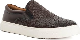 Dune London Mens Tayo - Stamped Weave Slip-On Cupsole Trainers - Brown Leather - Size UK 8