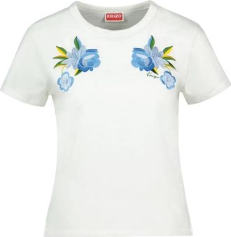 Kenzo Wildflower Geborduurd T-shirt - Dames - T-shirts - Wit - M - Katoen - Tops