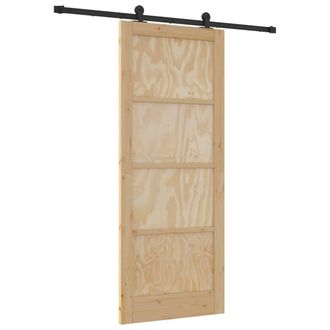 Berkfield Home Sliding Door with Hardware Set 86x211 cm Solid Wood Pine in Light Tan