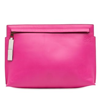 Loewe Pre-owned Womens Bicolor Leather Anagram T Pouch - Dusty Pink - One Size