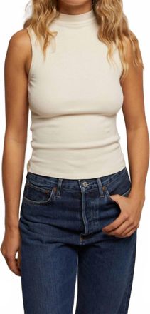 perfectwhitetee Womens Mel Luxe Rib Sleeveless Mock Neck Tank Top In Sugar