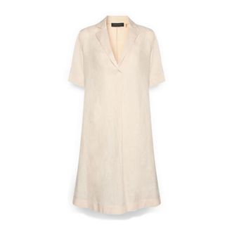 Elena Miro Korte mouw linnen overhemdjurk - Dames - Korte kleedjes - Beige - L - Linnen - Kleedjes