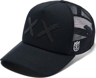 Cult of Individuality XX Crystal Embellished Trucker Hat in Black/Black at Nordstrom