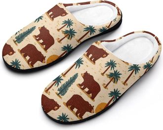 Generic California Bear Pattern Funny Mens Cotton Slippers Soft Non-Slip Rubber Sole House Slipper Indoor Outdoor