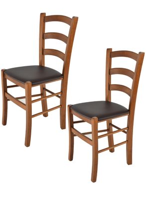 Tommychairs Tommychairs 2 Sillas Venice En Haya Nuez Claro, Asiento Polipiel Moka