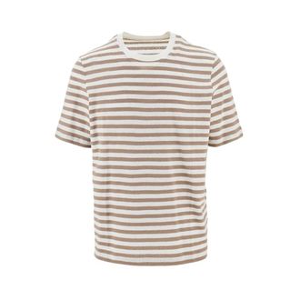 Majestic Filatures Gestreept T-shirt van katoen en linnen - Heren - Tops - Beige - Maat: M Katoen