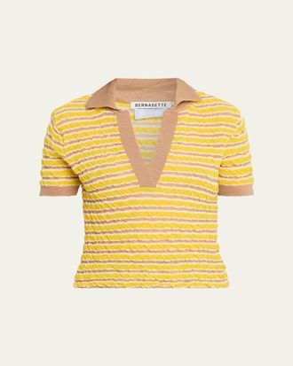 Bernadette Ophelia Striped Crinkle Wool Polo Shirt