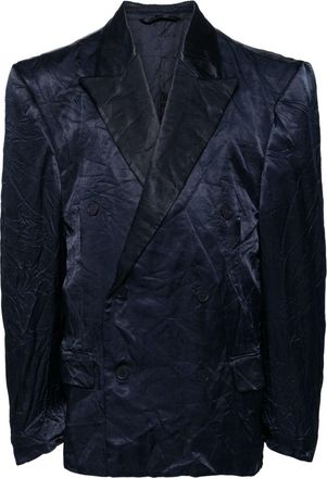 Balenciaga crinkle-effect double-breasted blazer - men - Viscose/Cupro/Cupro - S - Blue