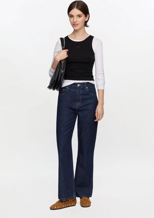 Ganni Navy Betzy Cropped Jeans in Dark Rinse Denim - Size 24W/33L Organic Cotton