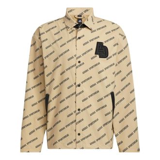 adidas Logo Print Loose Fit Jacket Beige Black IB2746