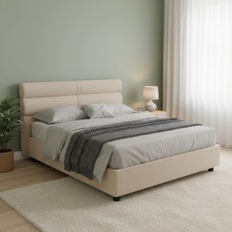 Dmora Cama Matrimonial Brienno, Desenfundable, Con Contenedor Made In Italy, Tama&ntilde;o Colch&oacute;n 160x190 Cm, Gris Taupe Taupe