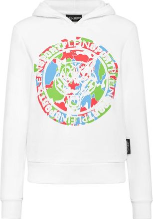 Plein Sport Hoodies & sweatvesten, Dames, Wit, S, Katoen, Hoodie Sweatshirt Carbon Tiger