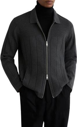 Reiss Cassius Wide Rib Zip Cardigan in Charcoal Melang at Nordstrom, Size Xx-Large