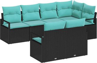 vidaXL Juego De Sof&aacute; 7 Pcs Negro Rat&aacute;n Sint&eacute;tico Vidaxl