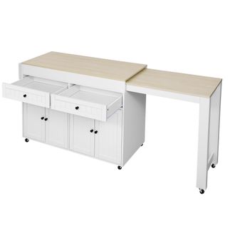 STILVORA Carro De Cocina Con Cajones Y Encimera Extensible Con Ruedas Para Cocina Y Comedor En Mdf 112-180.5x45x92.2 Cm Blanco Y Natural