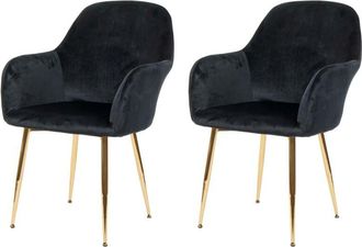 Hhg non utilizzato] Set 2x sedie poltroncine 240 design retrò velluto nero gambe dorate